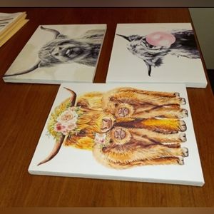 3 Highland Cow 8x10 Canvas Set